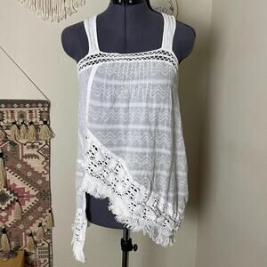 white cotton boho fairy asymmetrical tank crochet details | size XS/S